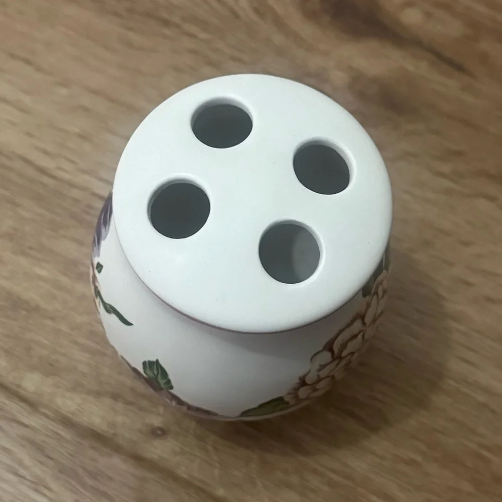 Vintage Floral Porcelain Toothbrush Holder Shabby Chic Vanity Decor